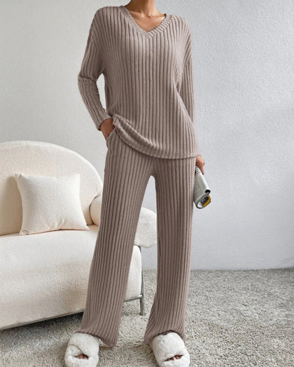 Soft V-Neck Two-Piece Lounge Set