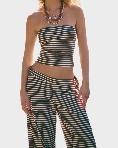 Striped Tube Top & Wide-Leg Pants Two-Piece Set