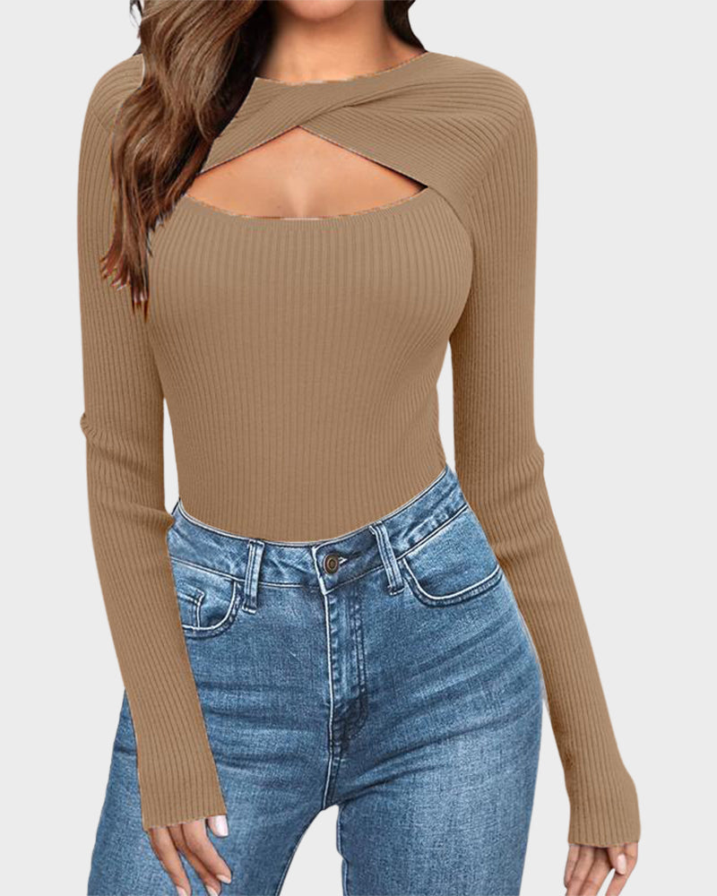 Twist Front Cutout Knit Sweater