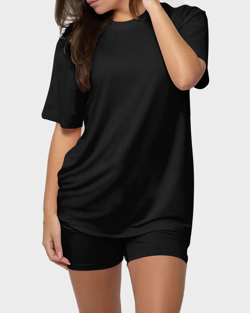 Ultra-Soft Oversized Lounge Tee & Shorts Set with Pockets