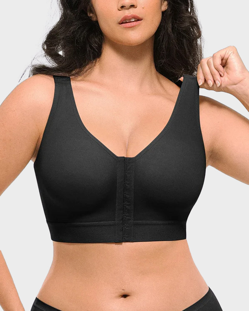 Unlined Front Close Wireless Back Support Bra
