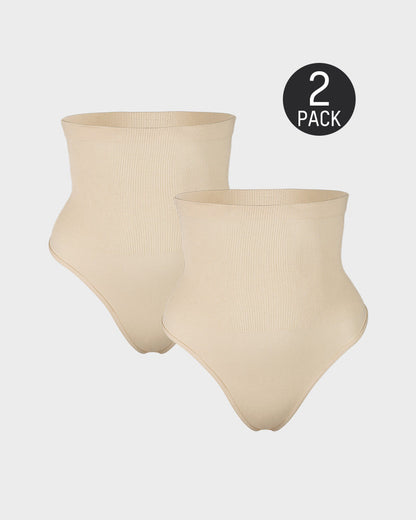 High Waist Tummy Control Shaping Thong Panty (2 Pack)