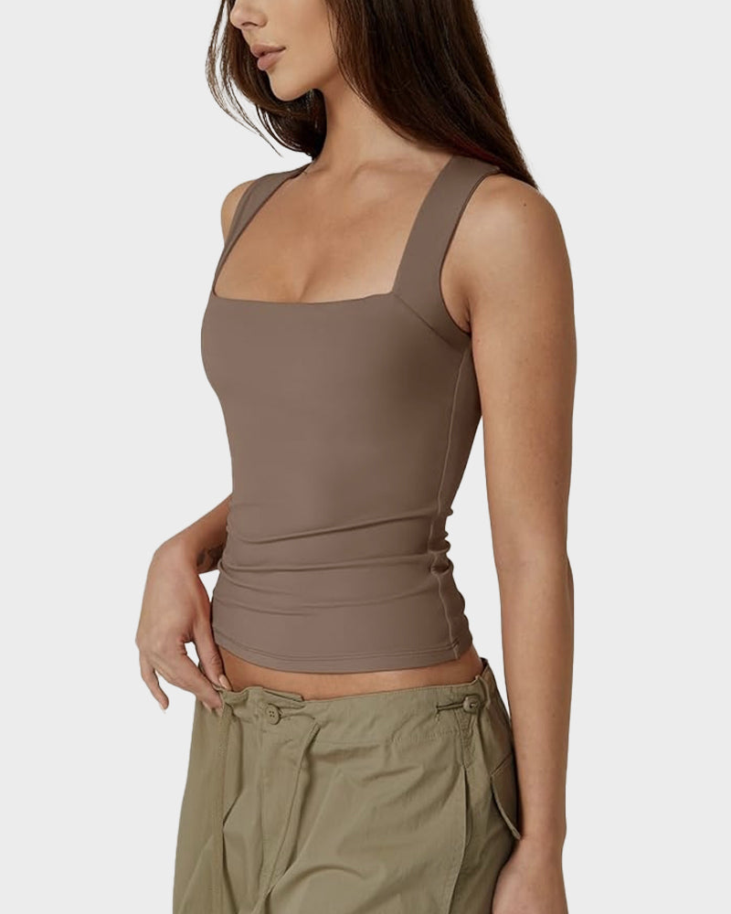 Square Neck Basic Fitted Tank Top