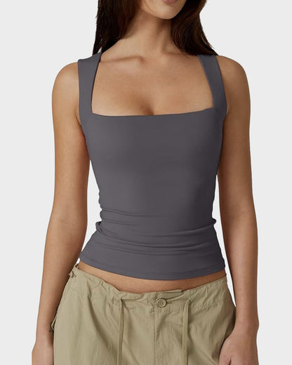 Square Neck Basic Fitted Tank Top