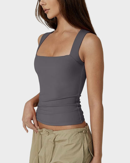 Square Neck Basic Fitted Tank Top