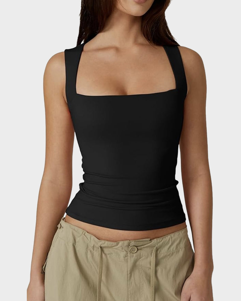 Square Neck Basic Fitted Tank Top